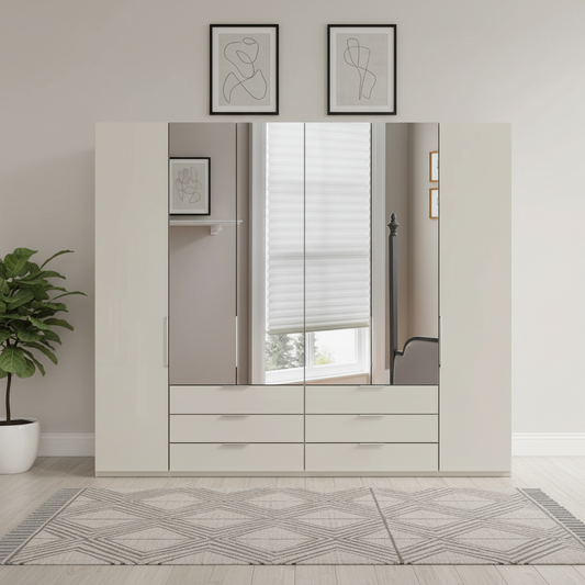 Templin 2000 Glass 6 Door 6 Drawer Wardrobe - W300cm
