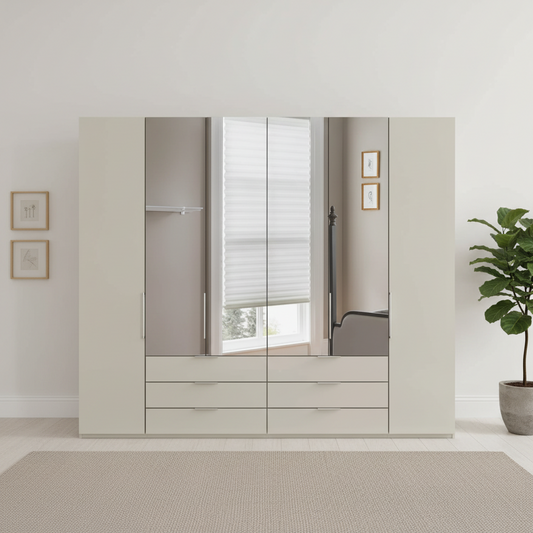 Templin 1000 Glass 6 Door 6 Drawer Hinged Wardrobe W300cm