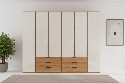 Templin 2000 Bianco Oak Carcase 6 Door 6 Drawer Wardrobe - W250cm