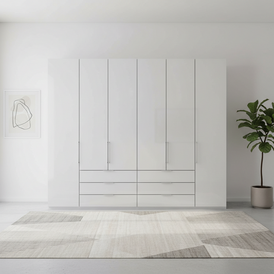 Templin 1000 Glass 6 Door 6 Drawer Hinged Wardrobe W250cm