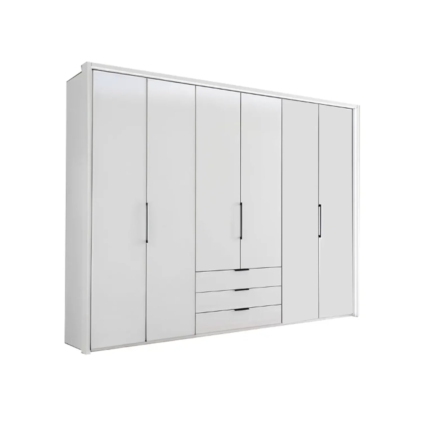 Templin 1000 White Glass 6 Door 3 Drawers 225cm Hinged Wardrobe Free Assembly