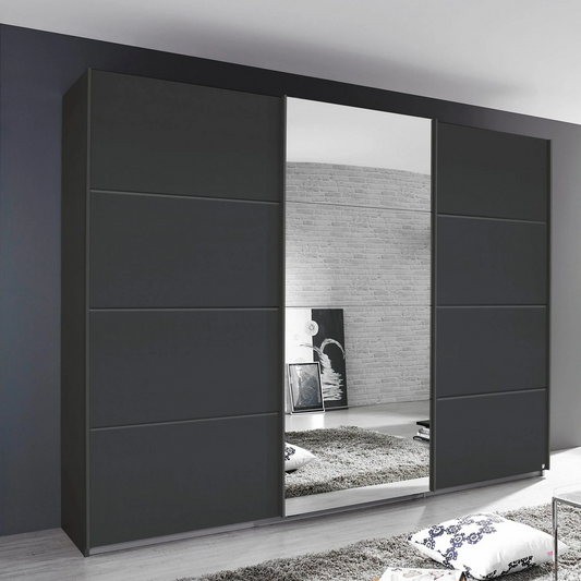 Tubona Metallic Grey 3 Door Sliding Wardrobe with Mirror – W271cm