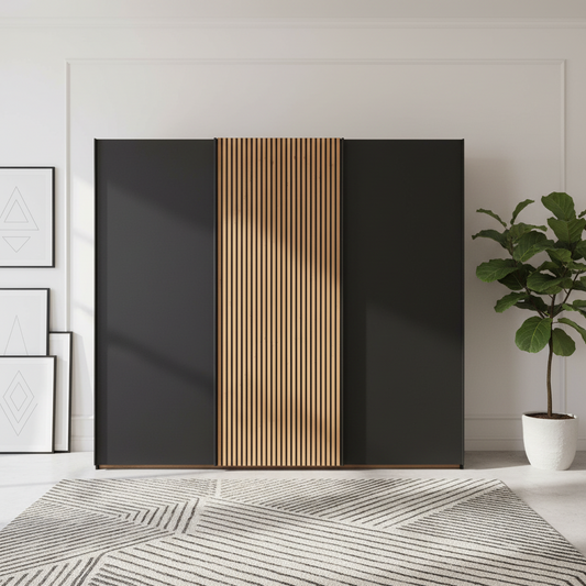 Tulsa 3 Door Graphite Sliding Door Wardrobe with Oak Decking - Free Assembly