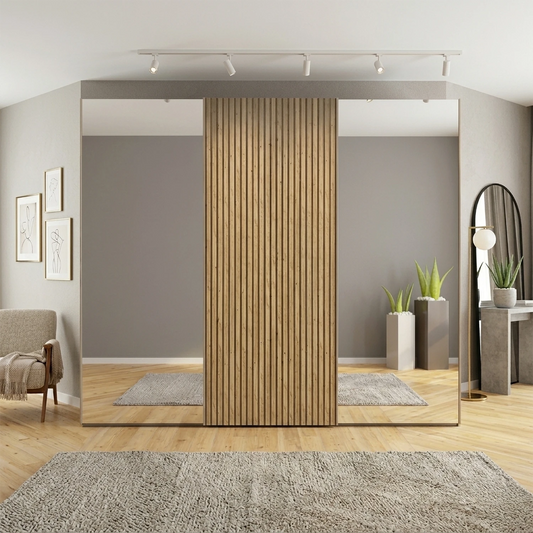 Tulsa Large 3 Door Wardrobe With Mirror and Bianco Oak Decking