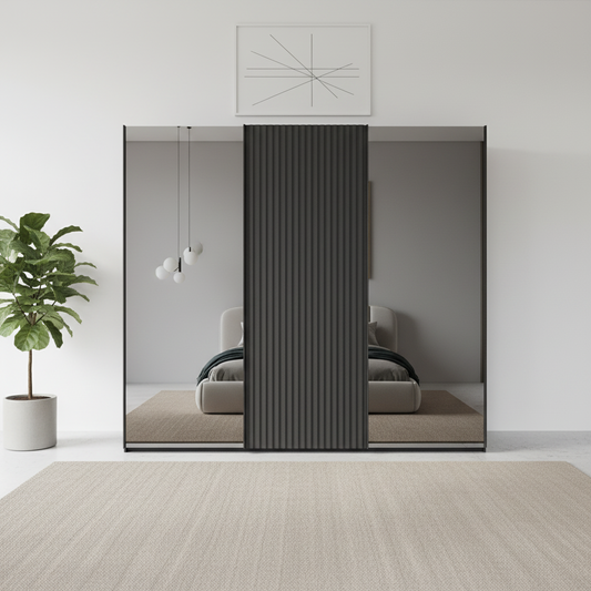 Tulsa Graphite Large 3 Door Wardrobe With Mirror and Decking Door