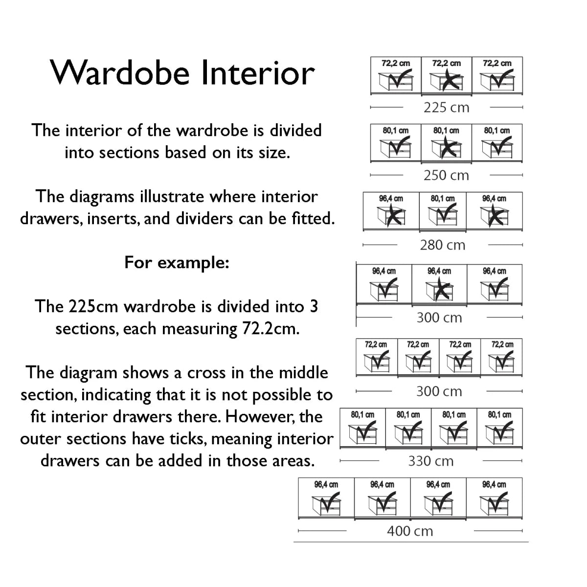 Tulsa Large 3 Door Wardrobe With Mirror and Bianco Oak Decking - Interior Details