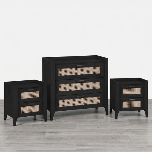 Victory Black 2 Bedisde Table and 3 Drawer Chest