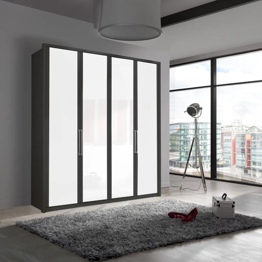 Wiemann Bristol Graphite and White Glass Front 4 Door Wardrobe