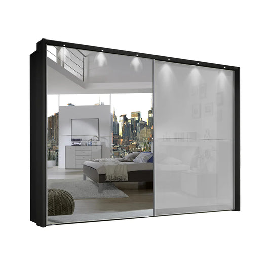 Wiemann Bristol Graphite and White Glass Sliding Door Wardrobe with Mirror