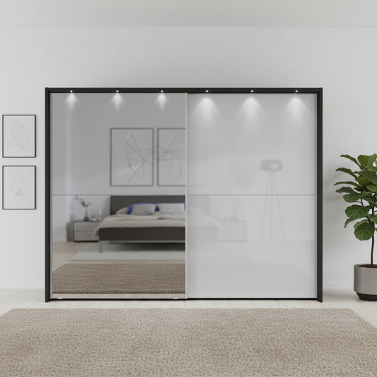 Wiemann Bristol Graphite and White Glass Sliding Door Wardrobe with Mirror