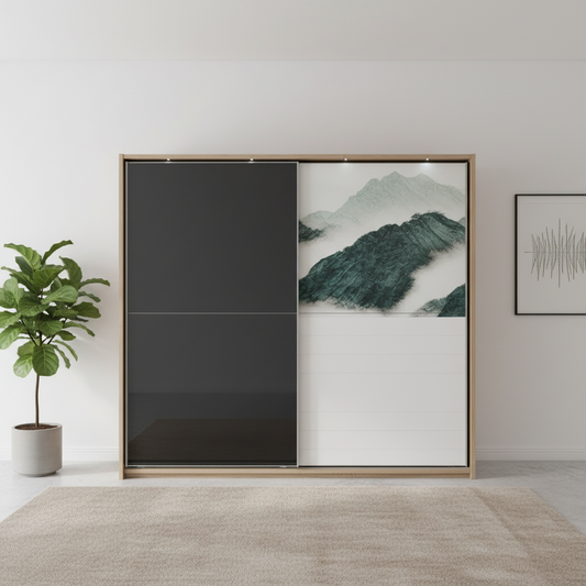 Wiemann Bristol Rustic Oak and Graphite Sliding Door Wardrobe