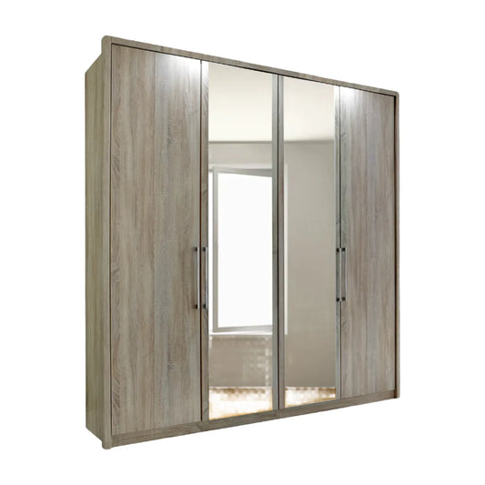 Wiemann Bristol Rustic Oak and Mirror Front 4 Door Wardrobe