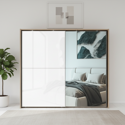 Wiemann Bristol Rustic Oak and White Sliding Door Wardrobe With Mirror