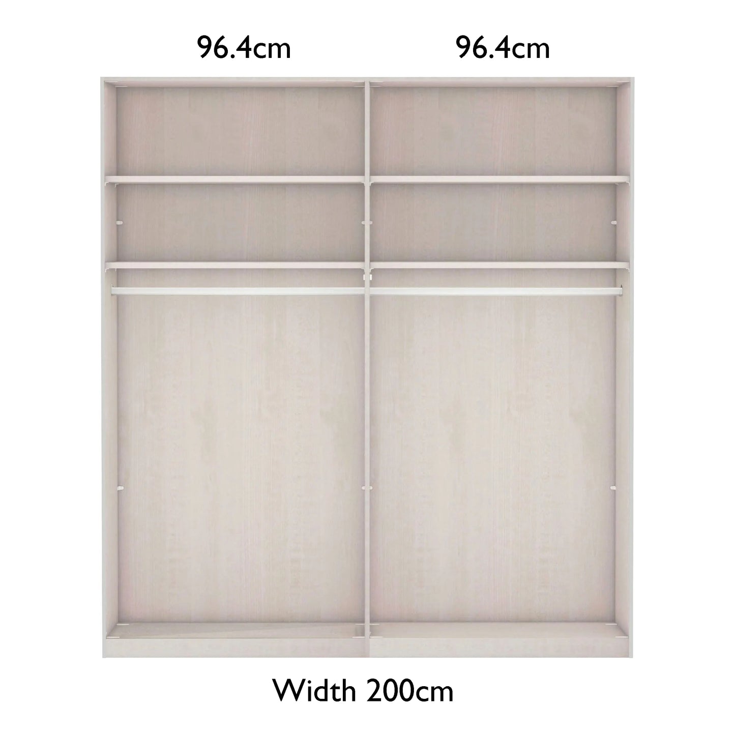 Corfu 200cm Closet with sliding doors labeled with dimensions on a white background