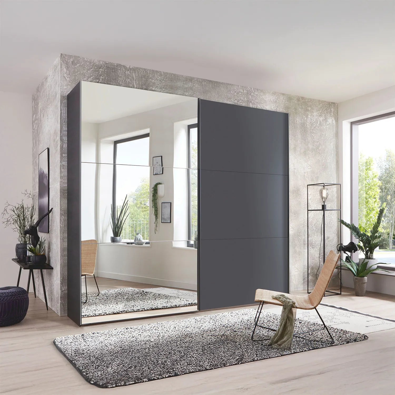 Corfu Graphite Sliding Door Wardrobe With Mirror by Wiemann