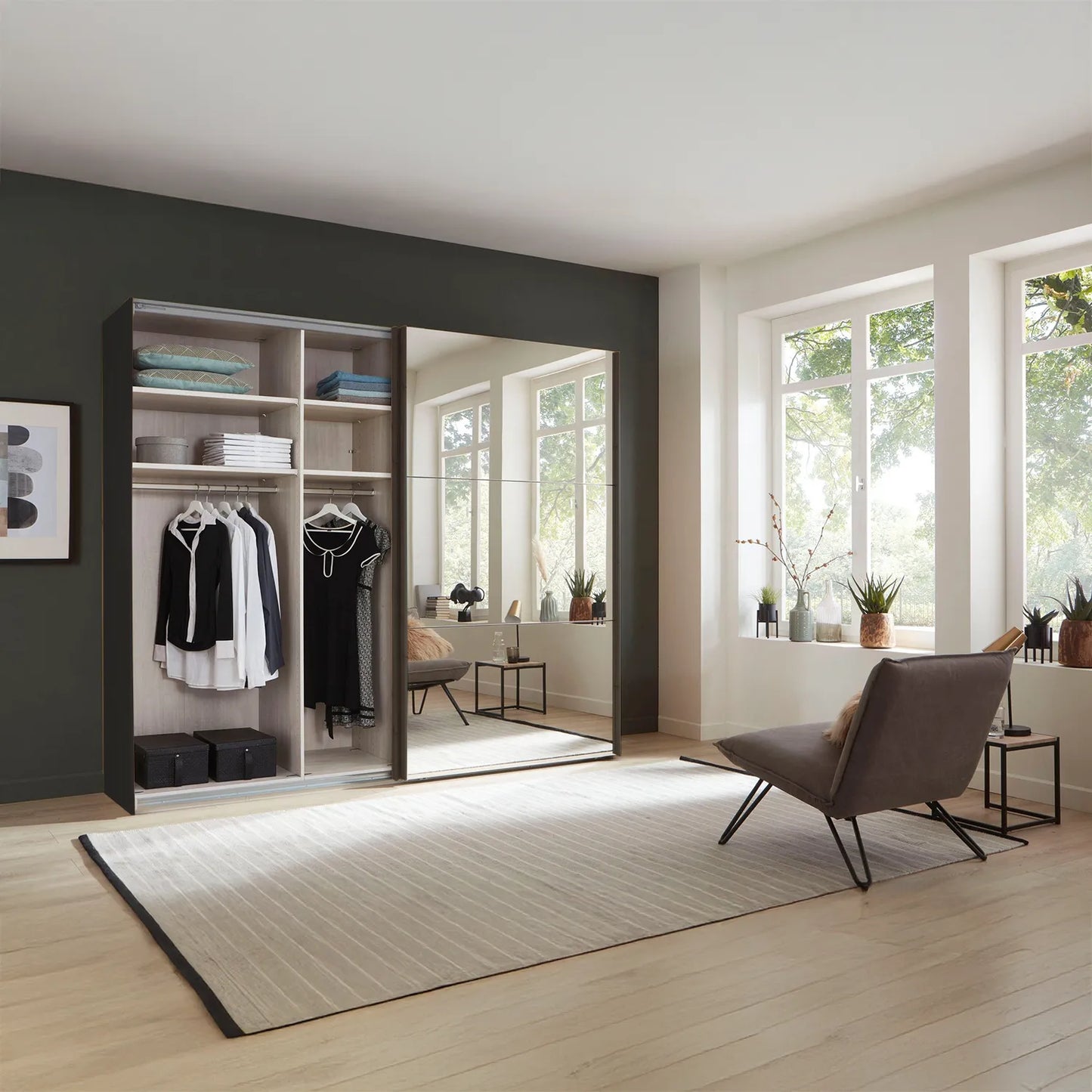 Corfu 250cm Graphite Sliding 2 Door Wardrobe With Mirror by Wiemann