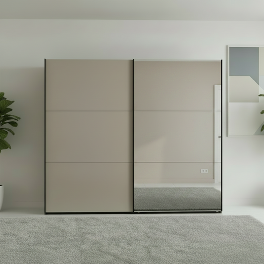 Wiemann Halver Graphite & Pebble Grey Sliding Door Wardrobe with Mirror