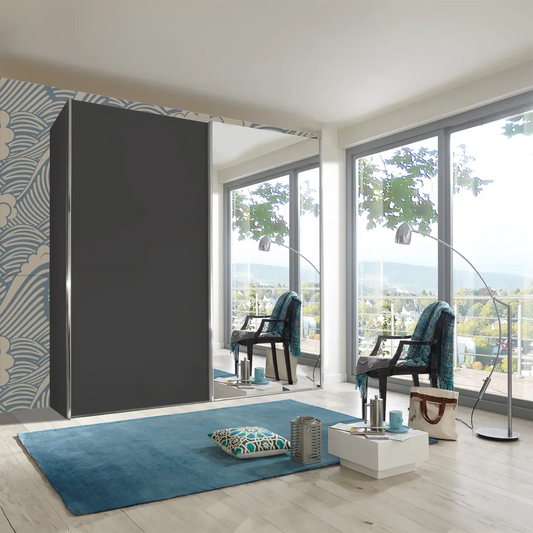 Wiemann Houston 200cm Graphite Glass & Mirror Front 2 Door Sliding Wardrobe