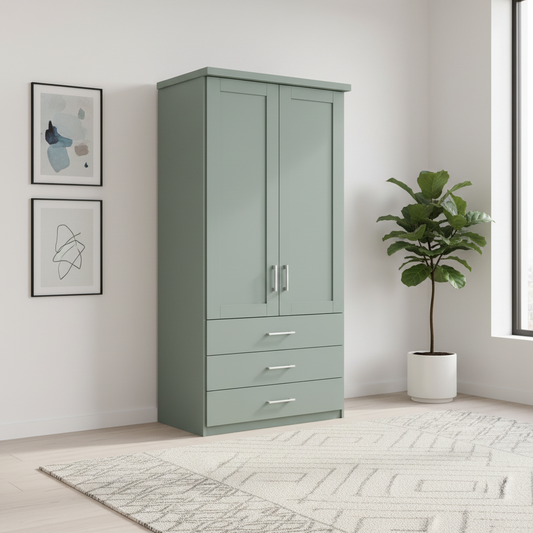 Shop the Wiemann Kempton 100cm wardrobe with drawers. in Sage Green Colour with Cornice
