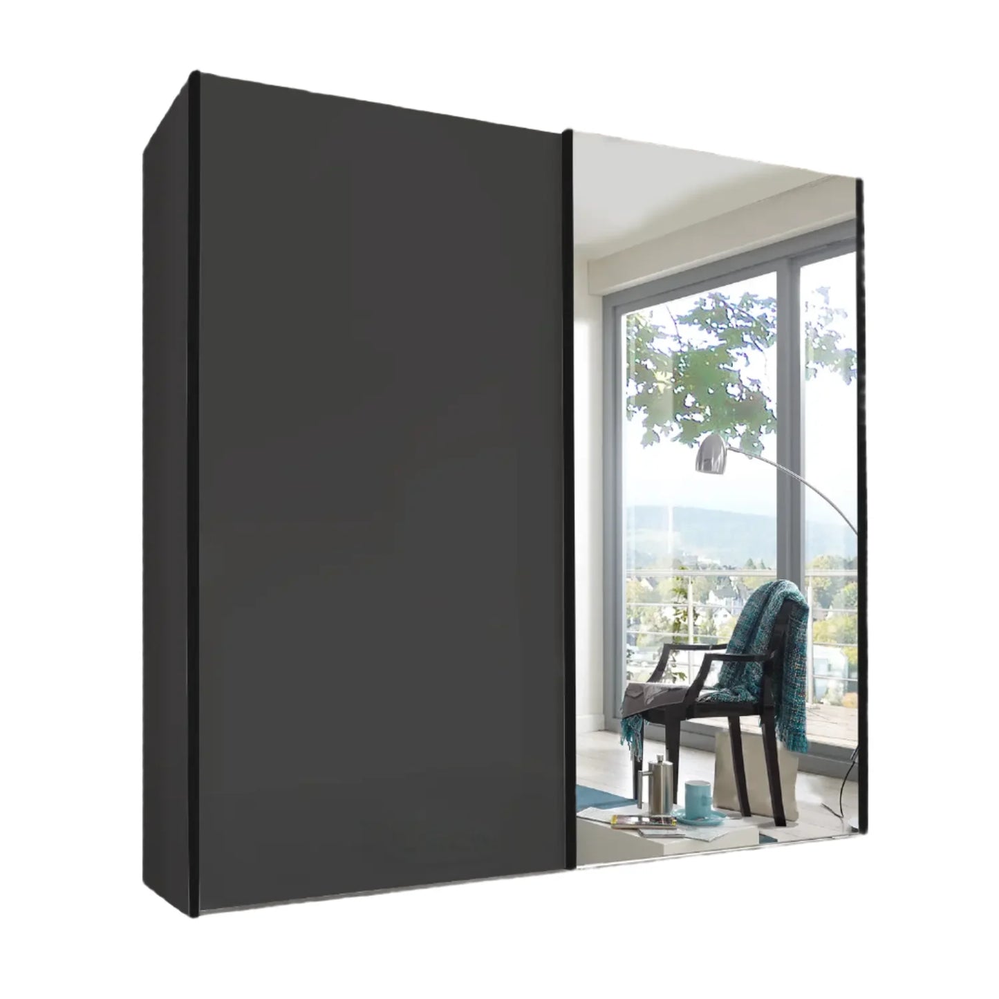 Wiemann Houston 200cm Graphite Glass & Mirror Front 2 Door Sliding Wardrobe