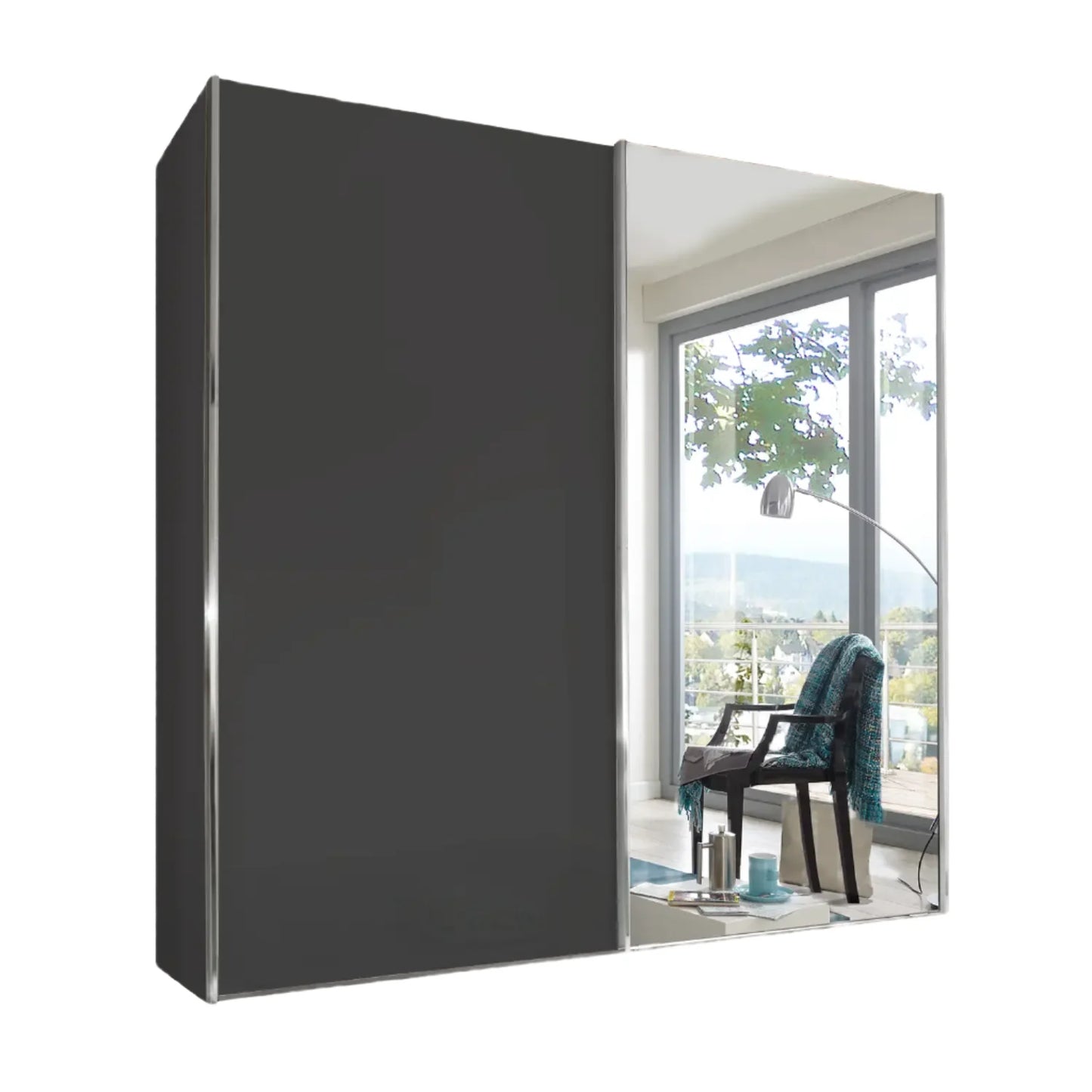 Wiemann Houston 200cm Graphite Glass & Mirror Front 2 Door Sliding Wardrobe