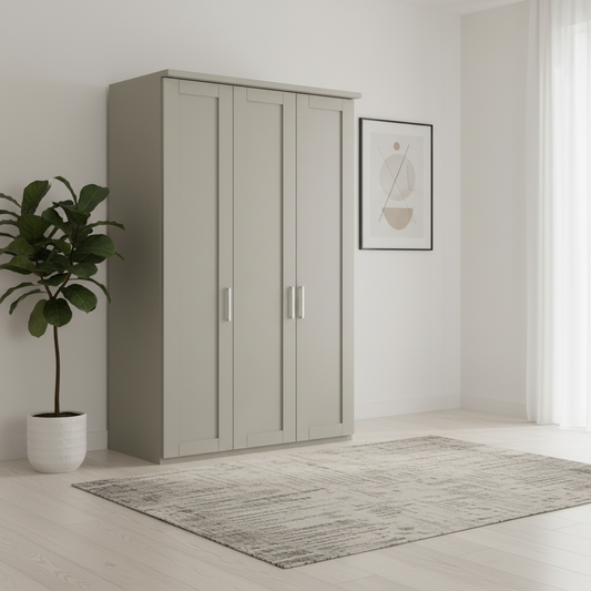 Shop the Wiemann Kempton Pebble Grey 150cm 3 door wardrobe. Available with mirror options, premium German quality and optional assembly service.