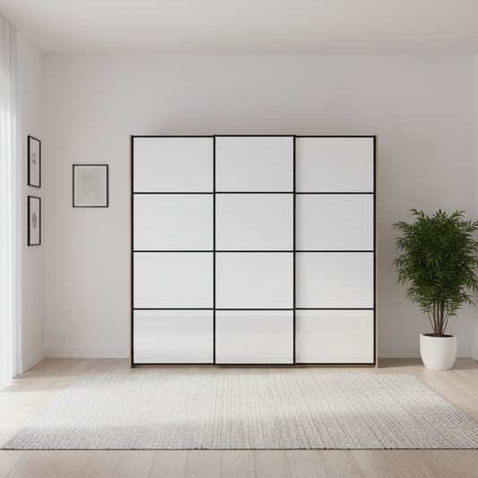 Wiemann Full Mirror Phoenix Matrix Nordic Oak Carcase 3 Door Sliding Wardrobe - Front view