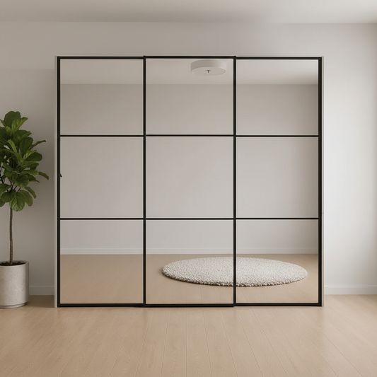 Wiemann Full Mirror Phoenix Meridian Pebble Grey Carcase 3 Door Sliding Wardrobe - Front view
