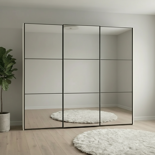 Wiemann Full Mirror Phoenix Meridian White Carcase 3 Door Sliding Wardrobe - Front view