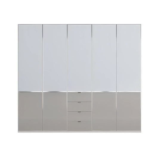 Glass White wardrobe with Glass Pebble Grey centre drawers