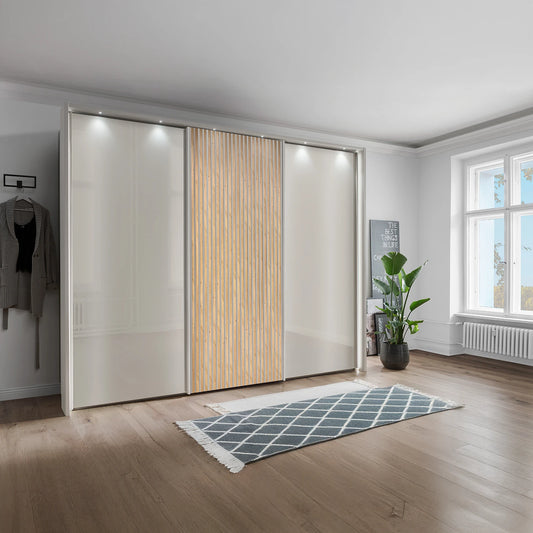 Tulsa 3 Door Champagne Glass Sliding Door Wardrobe with Decking