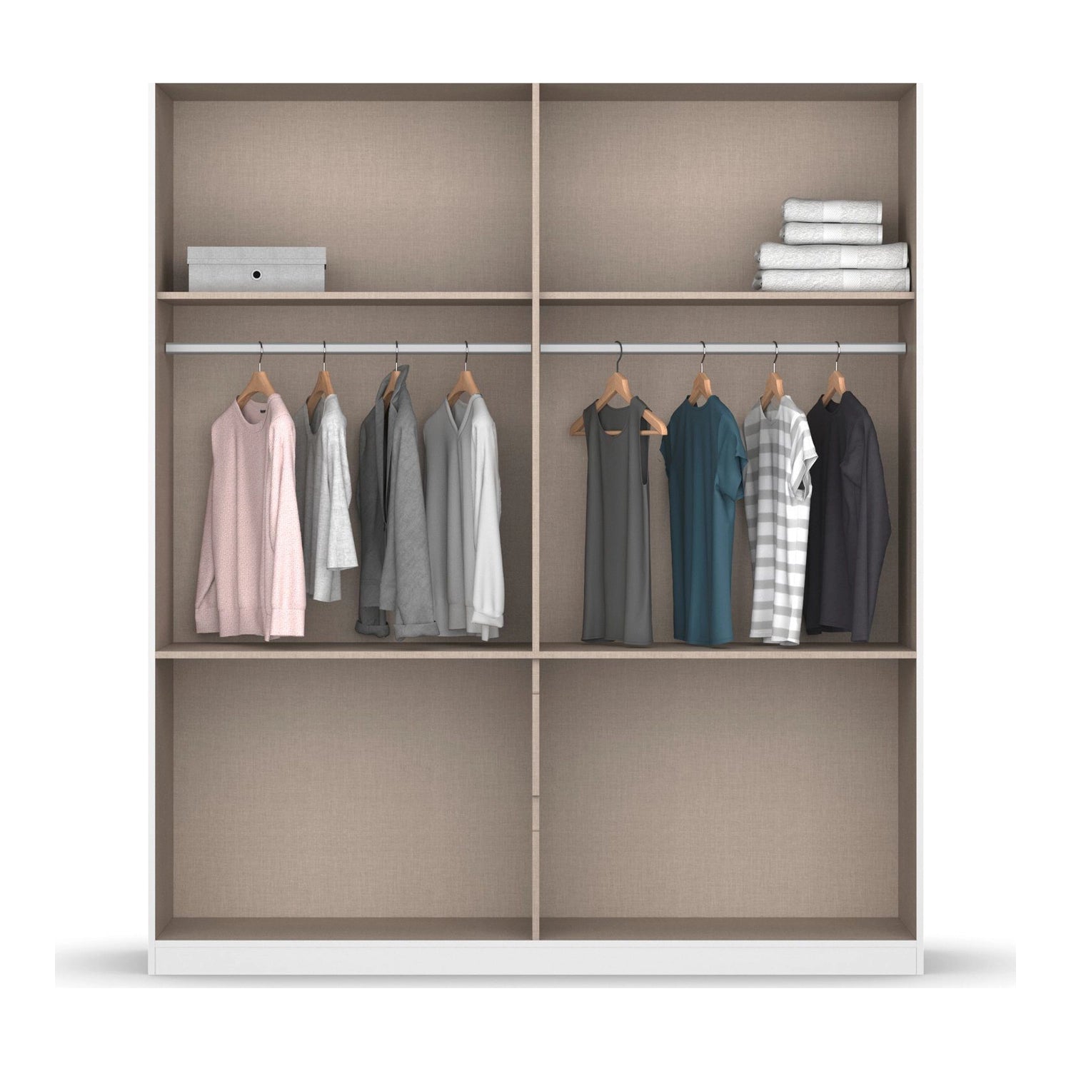 Winnipeg Metallic Grey 4 Door Wardrobe with Drawers – W181CM - Interior View - Styled in a Bedroom