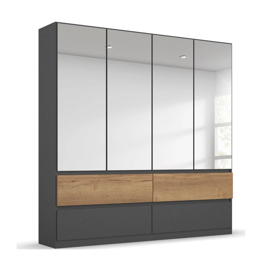 Winnipeg Metallic Grey With Mirror 4 Door Wardrobe with Drawers – W181CM