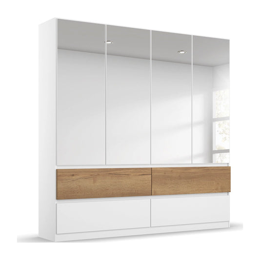 Winnipeg Alpine White With Mirror 4 Door Wardrobe with Drawers - W181CM