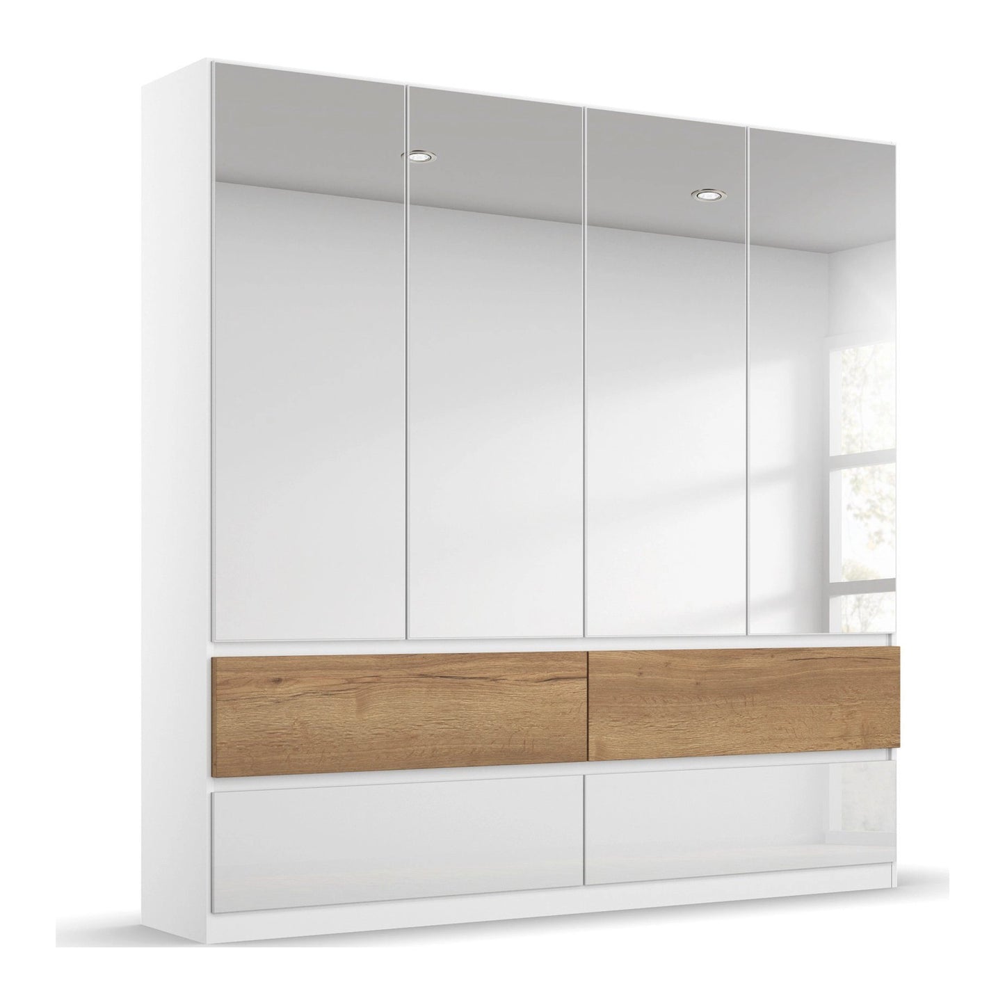 Winnipeg Alpine White With Mirror 4 Door Wardrobe with Drawers - W181CM
