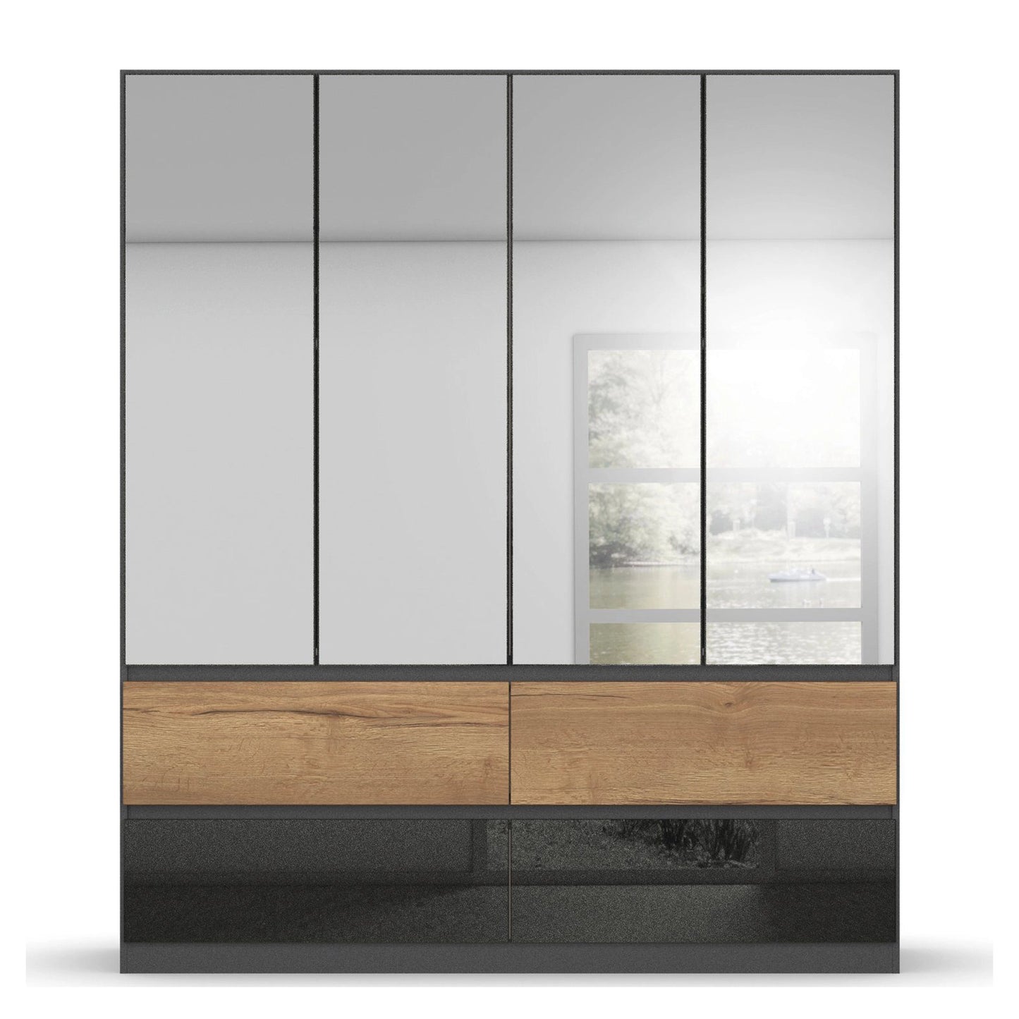 Winnipeg Metallic Grey With Mirror 4 Door Wardrobe with Drawers – W181CM