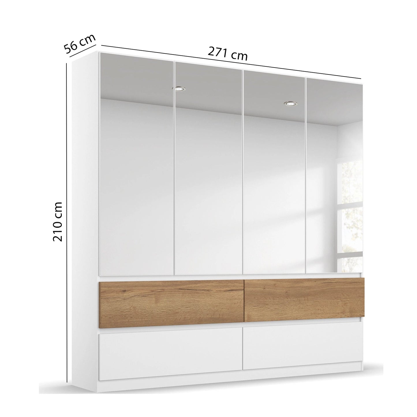Winnipeg Alpine White With Mirror 4 Door Wardrobe with Drawers - W181CM