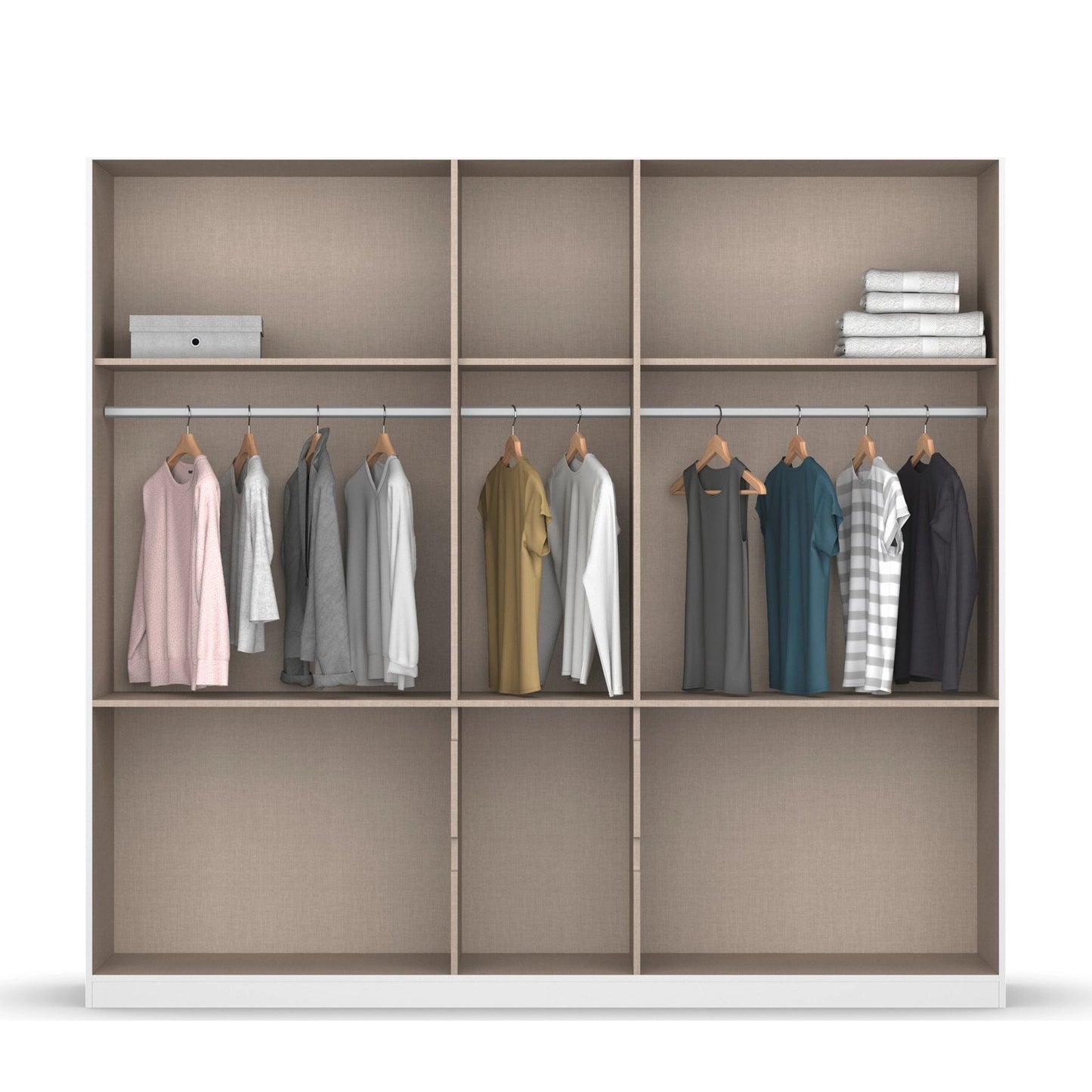 Winnipeg Metallic Grey 5 Door Wardrobe with Drawers - W226CM - Interior View Styled in a Bedroom