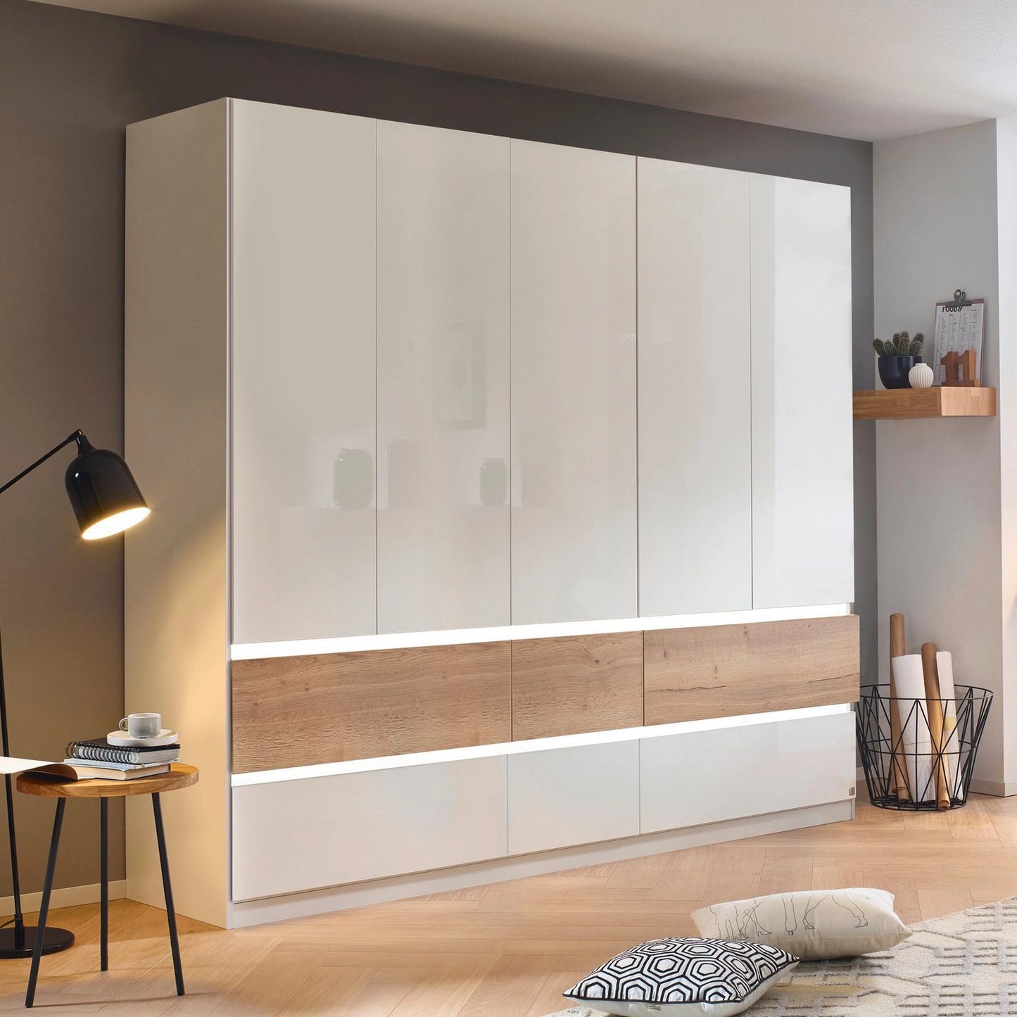 Winnipeg Alpine White With Mirror 6 Door Wardrobe with Drawers - W271CM