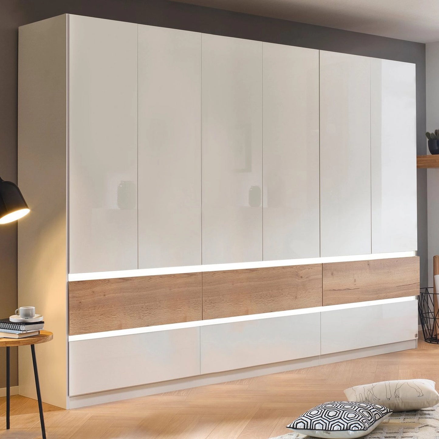 Winnipeg White High Gloss With Mirror 6 Door Wardrobe with Drawers - W271CM