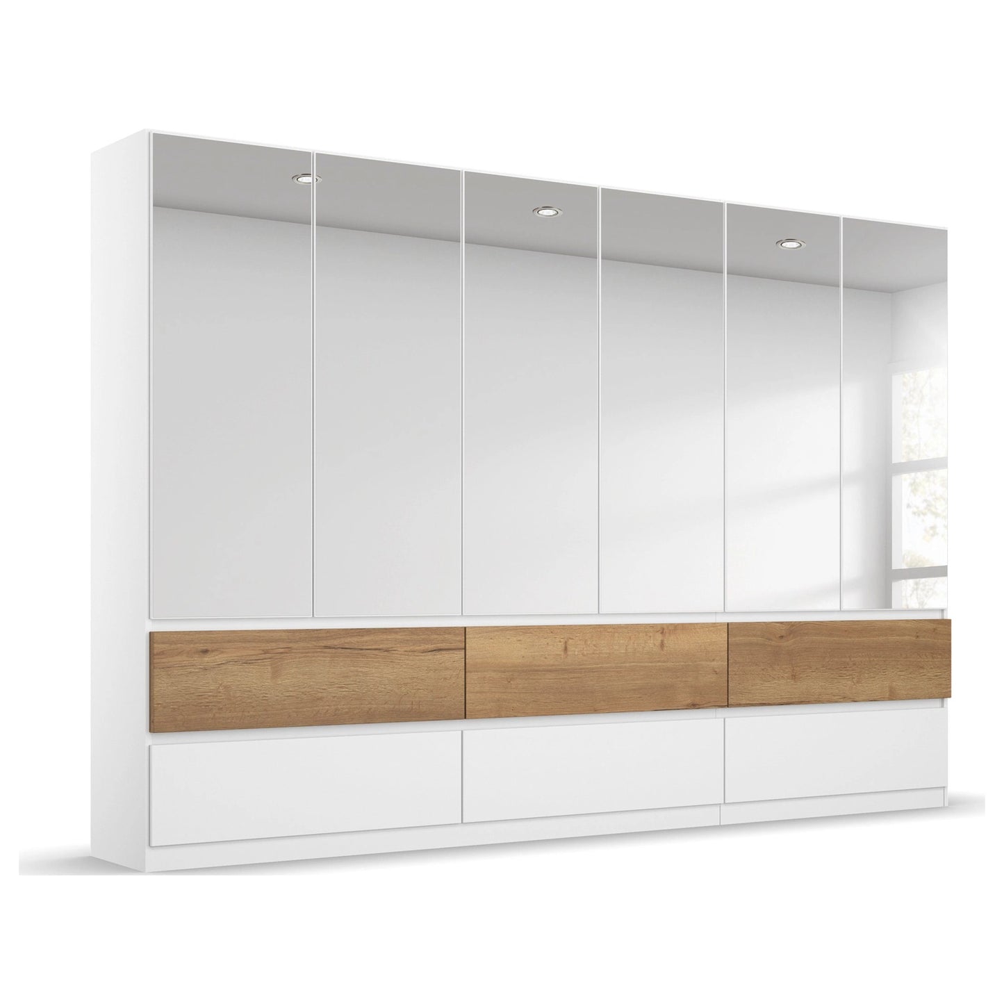 Winnipeg Alpine White With Mirror 6 Door Wardrobe with Drawers - W271CM