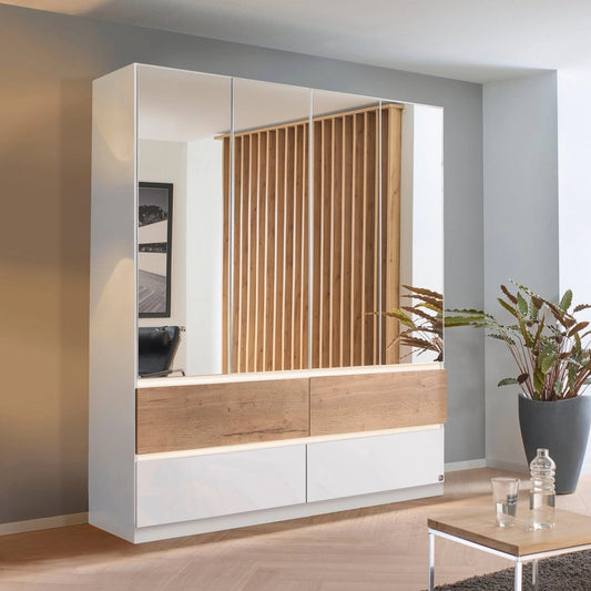 Winnipeg White High Gloss With Mirror 4 Door Wardrobe with Drawers - W181CM - Styled in a Bedroom