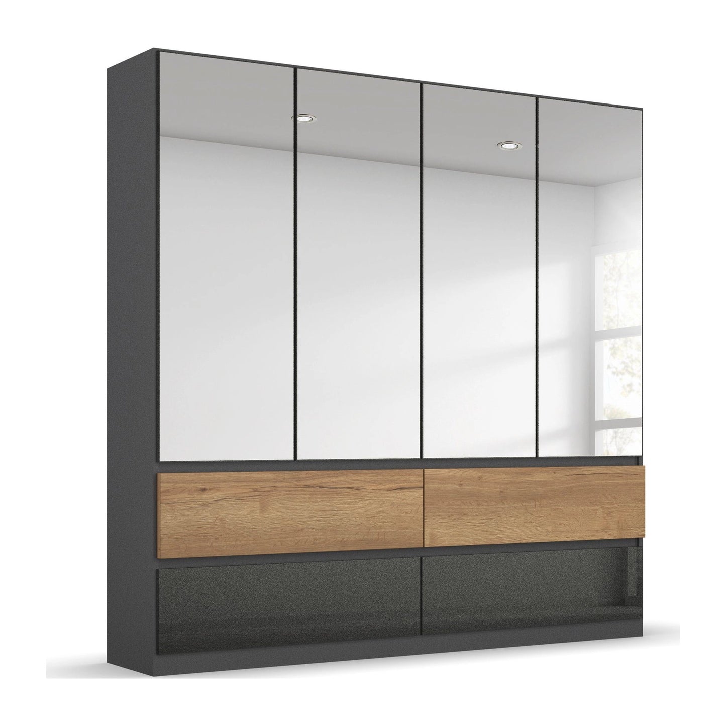 Winnipeg Metallic Grey With Mirror 4 Door Wardrobe with Drawers – W181CM