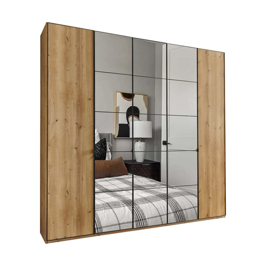 Zenith 250cm 5 Door Hinged Bianco Oak Mirrored Wardrobe