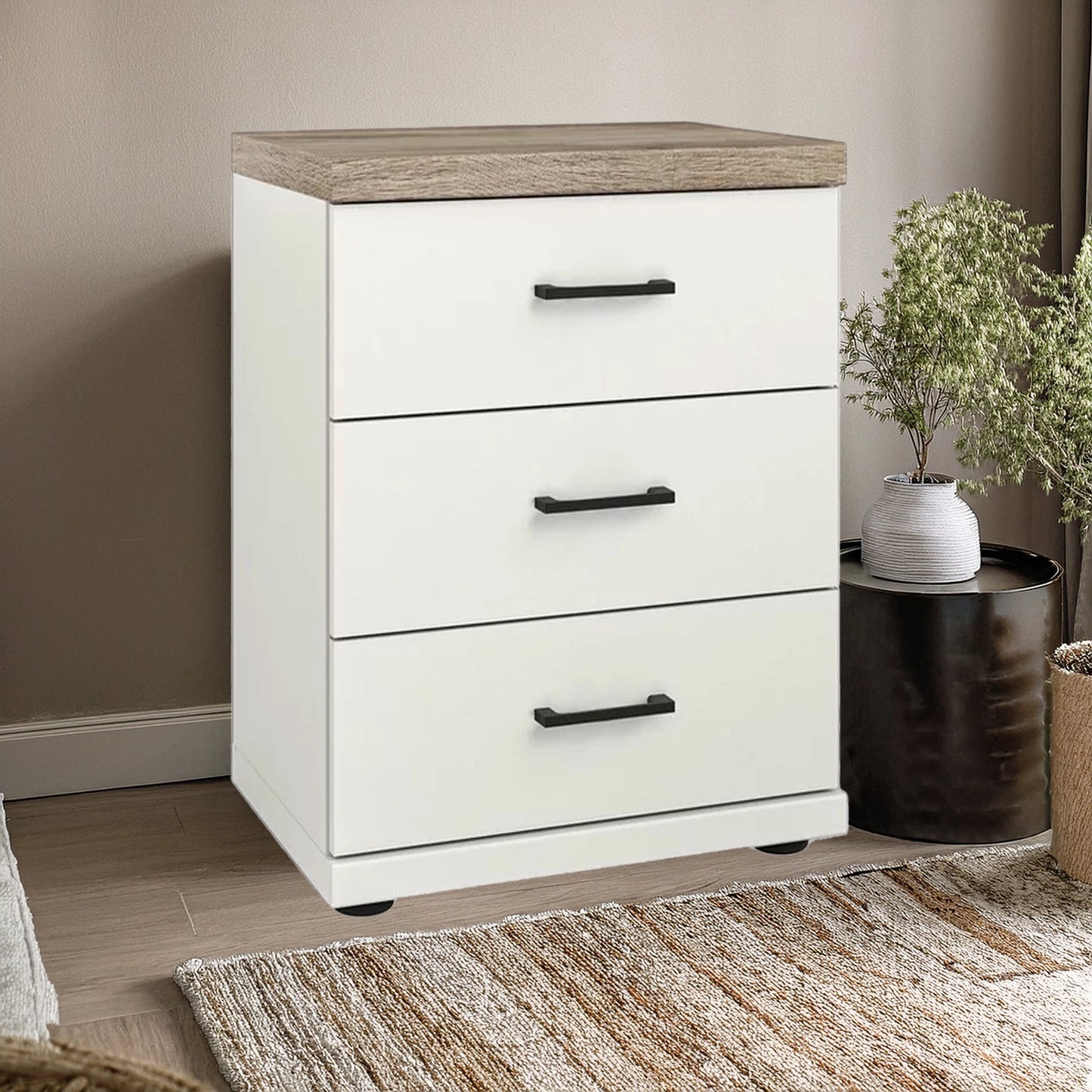 Wiemann Adeline 3 Drawer Bedside Cabinet in White - Styled in Bedroom