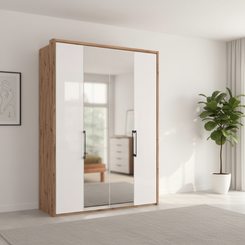 Wiemann Saka 150cm bi-fold wardrobe with 2 glass doors and 2 mirror doors