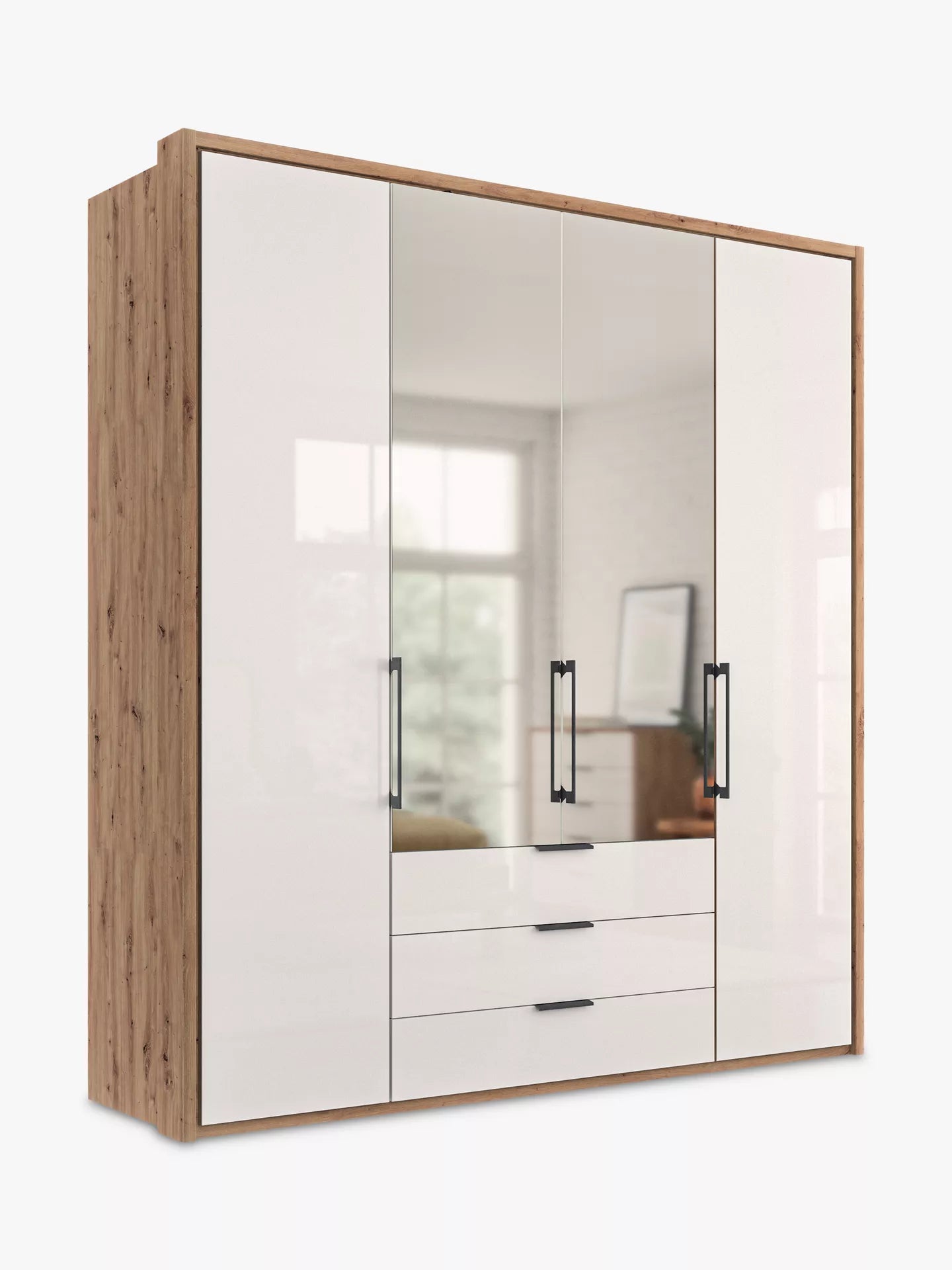 Wiemann Saka 200cm wardrobe with mirrored doors and three internal compartments