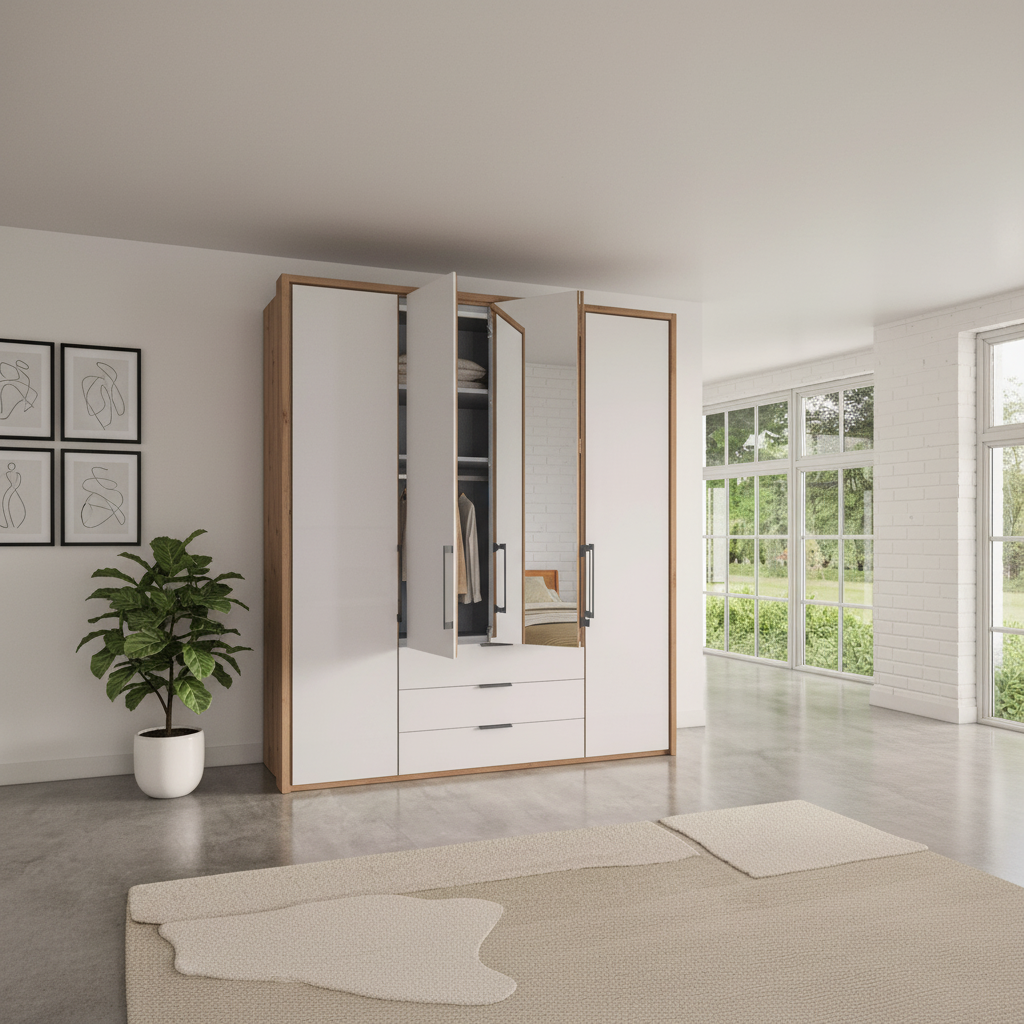 Contemporary Saka bi-fold wardrobe with glass and mirror door combination