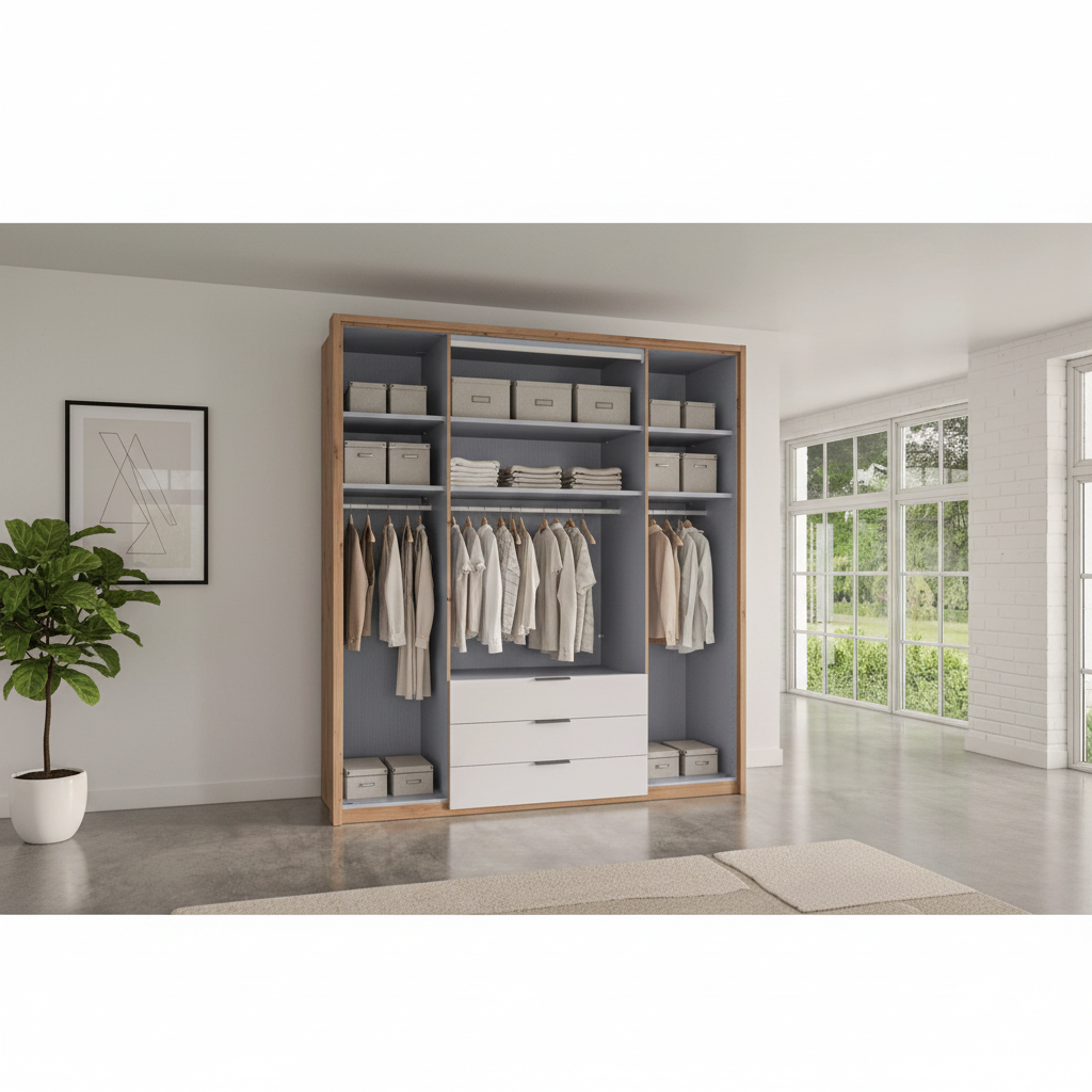 German-made Wiemann wardrobe with adjustable shelving hanging rails and drawers