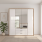White Oak Wiemann Saka wardrobe with mirrored centre doors and drawer storage